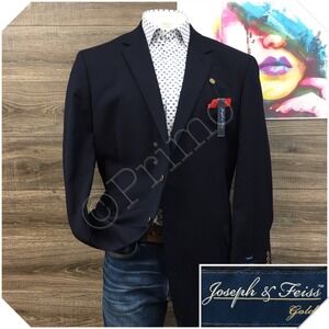 NEW! JOSEPH FEISS Men Navy Blazer Sport Coat Casual Jacket Size 48R Classic Suit